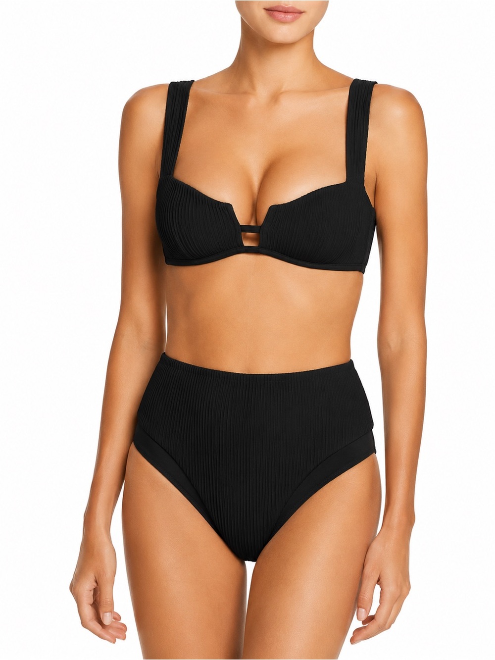 NWT NWT Onia Kirsten High Waisted Ribbed Bikini Set Black Size S